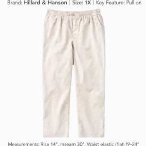 Hillard & Hanson Cream Pull-On Pants 1X | Elastic Waist | Straight Leg